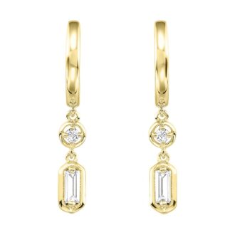 Dangle Huggie Hoop Earrings with 1/7ctw Diamonds in 14k Yellow Gold