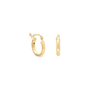 Polished Round Hoop Earrings 2x12mm in 14k Gold-Plated Silver