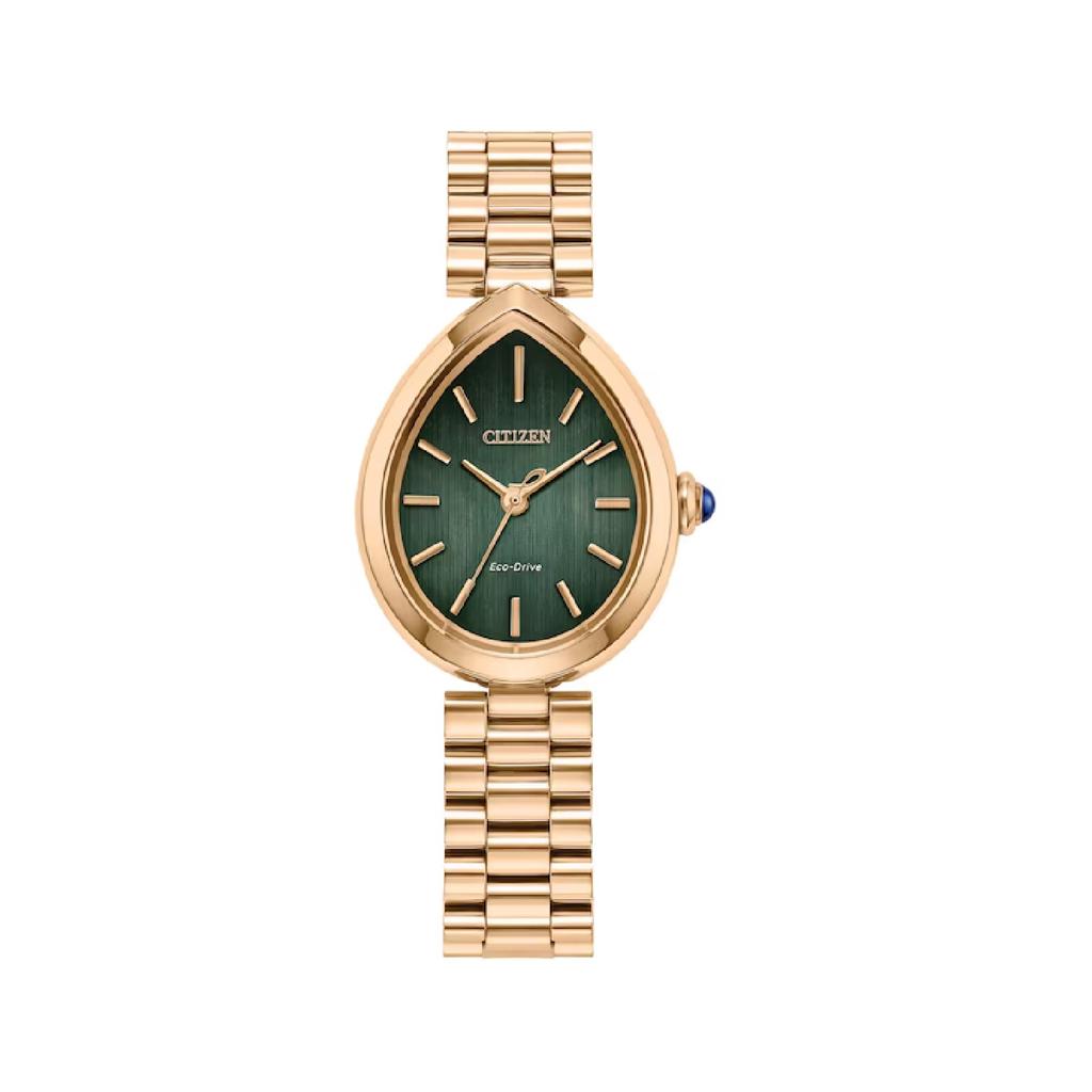 Citizen Eco-Drive Rose Gold Teardrop Watch with Green Dial