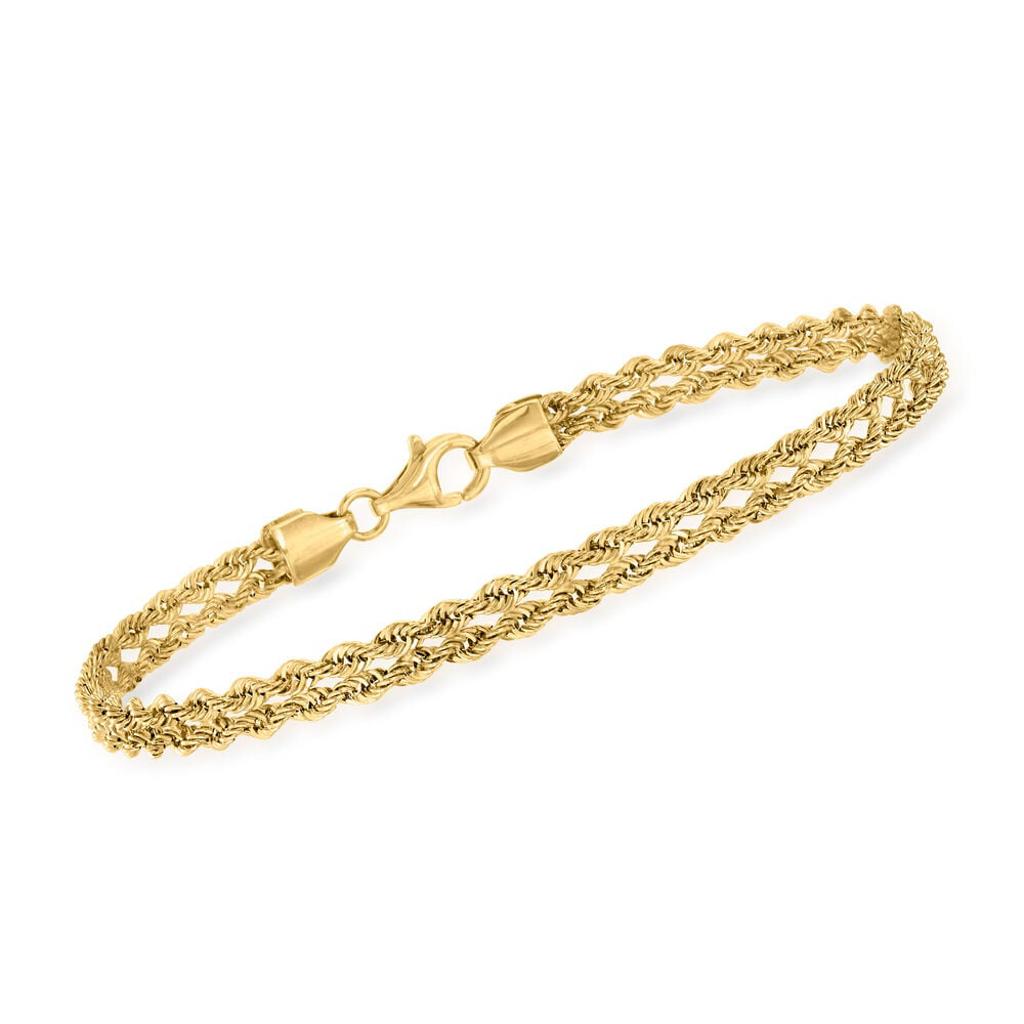 Double Rope Chain Bracelet in 14k Yellow Gold 7.25" Length