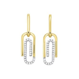 Paperclip Drop Earrings with .14ctw Round Diamonds in 10k Yellow Gold