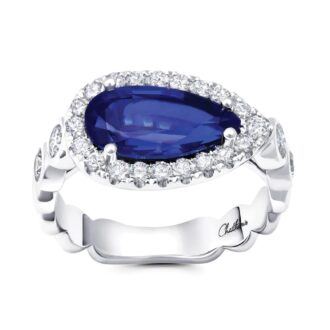 14k White Gold Pear Lab-Grown Sapphire Halo, .67ctw Diamonds