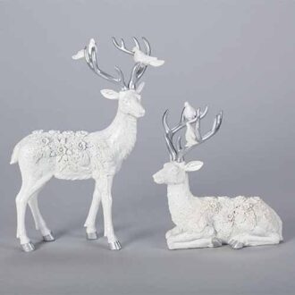 9" White Deer with Dove Figurine