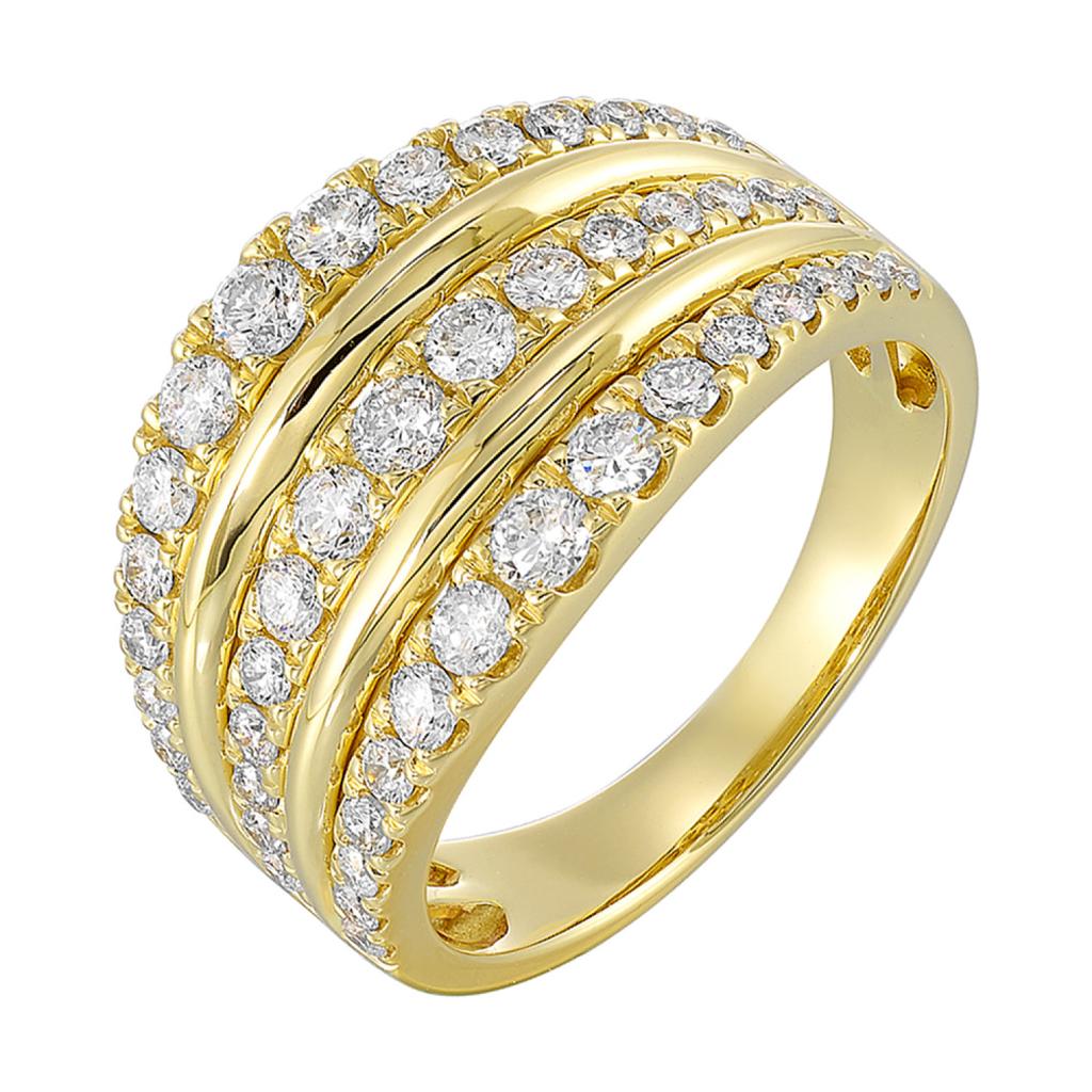 Triple Row Ring with 1ctw Round Diamonds in 14k Yellow Gold