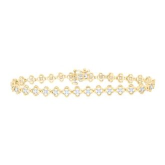 10K Yellow Gold Diamond Clover Link Bracelet, 7", 1/3 CTW