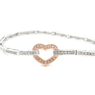 10K Two-Tone Diamond Heart Clasp Tennis Bracelet 0.20ctw
