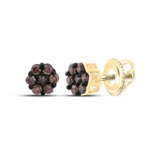1/6 CTW Cognac Diamond Flower Studs in 10K Yellow Gold