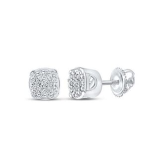 Pave Diamond Stud Earrings, Sterling Silver, 1/20 CTW