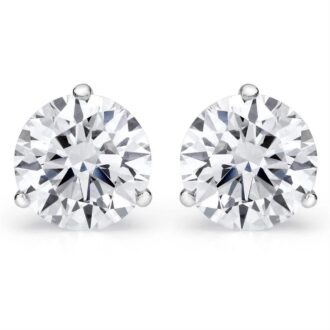 Hearts on Fire 3 Prong Diamond Stud Earrings with .92ctw Round Diamonds in 18k White Gold