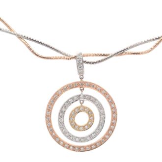 14K Tri-Color 3-Circle Diamond Necklace, 0.75 CTW