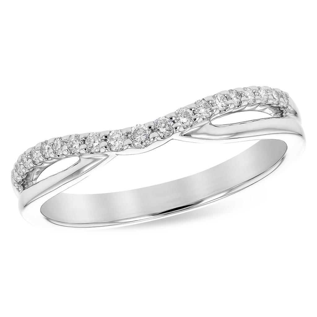 Curved Split Shank Wedding Band with .17ctw Round Diamonds in 14k White Gold