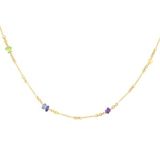 14K Yellow Gold 17" Multi-Gem Bead Station Necklace