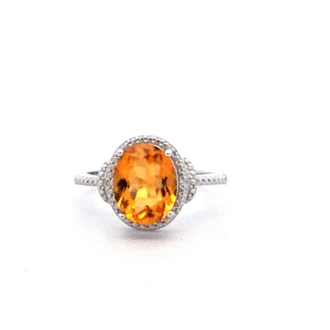 Pre-Owned Sterling Silver Ring with Citrine and Diamond Accents