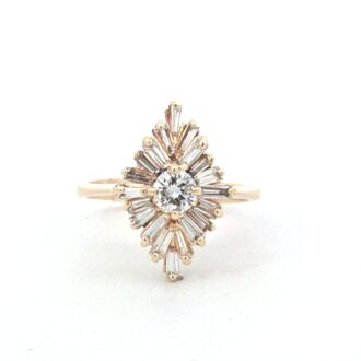 Pre-Owned 14K Yellow Gold Ring with .30ct Round Diamond and 1ctw Baguettes