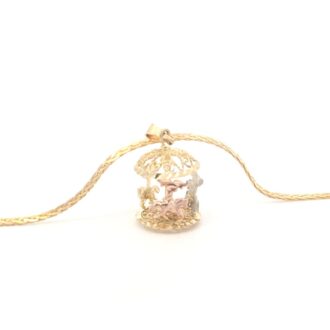 Pre-Owned 14K Yellow Gold Braid Chain w/3D Carousel Pendant