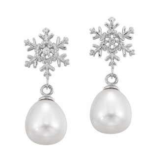 Sterling Silver Snowflake Pearl Drop Earrings