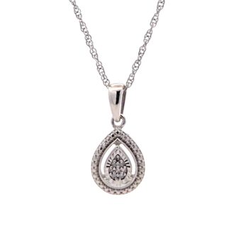 Pre-Owned Sterling Silver Teardrop Pendant with .04ctw Round Diamonds and Chain