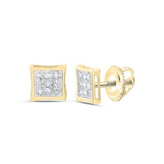 10K Yellow Gold Micro Pave Square 1/20ctw Diamond Studs