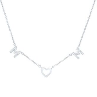 MOM Heart Diamond Necklace 1/8 CTW Sterling Silver 18"
