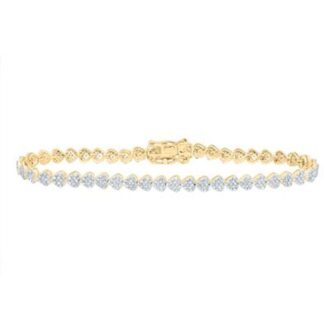 7/8 CTW Diamond Heart Link Bracelet 10K Yellow Gold 7"
