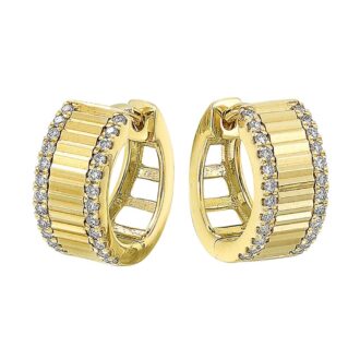 14k Yellow Gold Fluted Huggie Hoops, .25ctw Round Diamonds