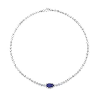 Lab Grown Blue Sapphire Halo Necklace 1.06ctw 14k White Gold