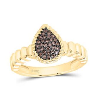 10K Yellow Gold Pear-Shaped Cognac Diamond Ring 1/5ctw