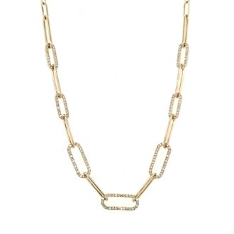 Paper Clip Necklace with .50ctw Round Diamonds in 14k Yellow Gold