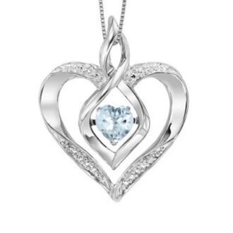 Rhythm of Love Heart Shaped Pendant with Aquamarine and Diamonds in Sterling Silver