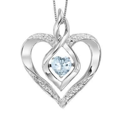 Rhythm of Love Heart Shaped Pendant with Aquamarine and Diamonds in Sterling Silver