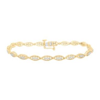 10K Yellow Gold 1/3ctw Diamond Marquise Link Bracelet 7in