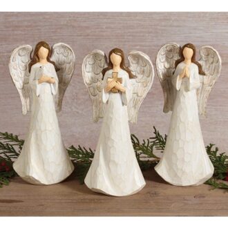 8.25" White Angel Figurine - Wood-Carved Resin Decor