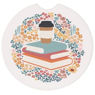 Ceramic Car Coaster - Floral Books & Latte
