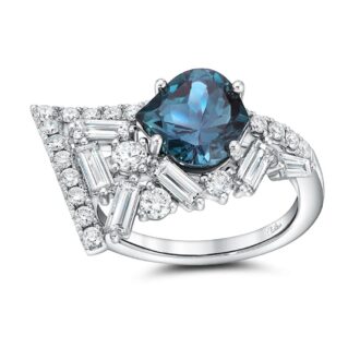 Lab-Grown Alexandrite Ring, 1.14ctw Diamonds, 18k White Gold