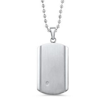 Diamond Dog Tag Necklace in Sterling Silver, .02ctw