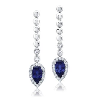 Pear Lab Sapphire Halo Dangles .95ctw Lab Diamonds 14k WG