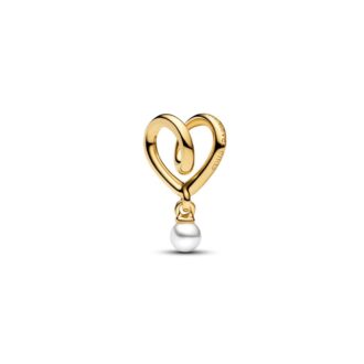 Pandora 14K Gold Plated Wrapped Heart White Pearl Charm