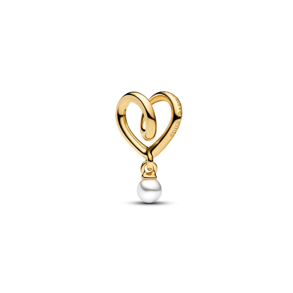 Pandora 14K Gold Plated Wrapped Heart White Pearl Charm