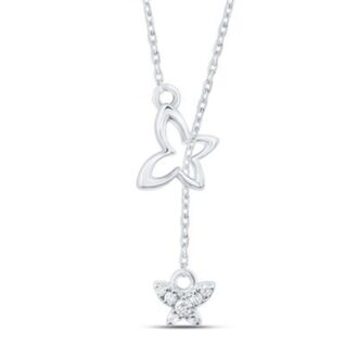 Sterling Silver 0.10ctw Diamond Butterfly Y Necklace 16"
