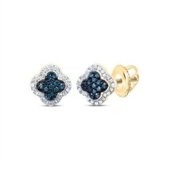 1/5ctw Blue & White Diamond Clover Studs 10k Yellow Gold