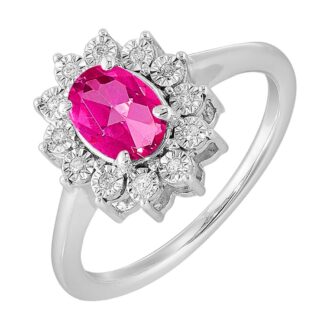 Oval Pink Topaz Halo Fashion Ring, Sterling Silver, .05ctw
