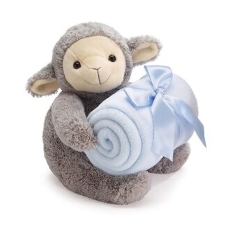 Plush 10.5" Gray Lamb with Blue Blanket