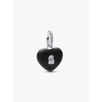 Pandora Silver Heart Padlock Black Ceramic CZ Dangle Charm