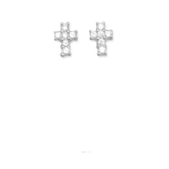 Sterling Silver Cubic Zirconia Cross Stud Earrings