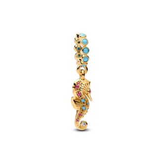 Pandora Seahorse 14K Gold-Plated Blue & Pink Dangle Charm