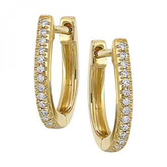 14k Yellow Gold Oval Huggie Hoops, .06ctw Round Diamonds