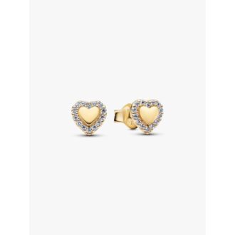 Pandora 14K Gold-Plated Clear CZ Mini Heart Stud Earrings