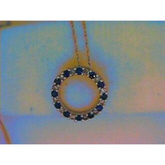 14K White Gold Circle Pendant w/ Sapphire & .14ctw Diamonds