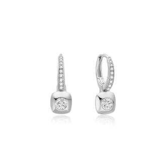 Ania Haie Silver Bezel CZ Dangle Huggie Hoop Earrings