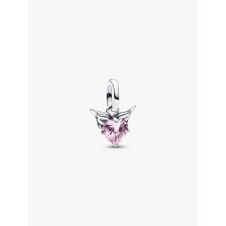 Pandora Winged Heart Mini Dangle Charm with Pink Crystal